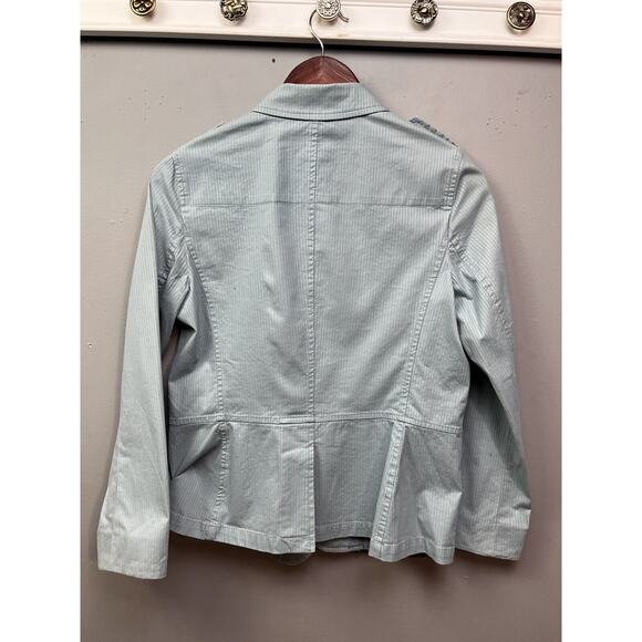 Talbots Blazer Jacket Womens Size 8 Blue striped Four Button Pockets Cotton - Picture 2 of 8